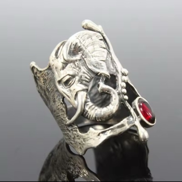 Elephant Ring w/ Red Stone Delta Sigma Theta Colors DST - Picture 2 of 3